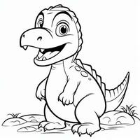 illustration översikt teckning vit bakgrund tecknad serie söt dinosaurie till färg, karaktär spel app mobil, generativ ai foto