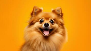 pommern hund porträtt på orange bakgrund. generativ ai foto
