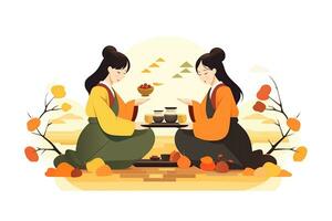 chuseok festival, platt stil illustration. generativ ai foto