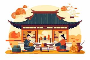 chuseok, platt stil illustration. generativ ai foto