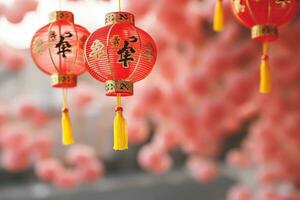 asiatisk lykta lunar ny år dekoration. generativ ai foto