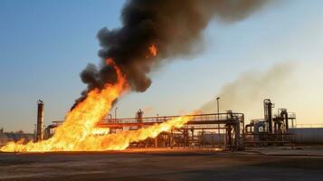 rigg med gas brinnande på de slutet i en gas fält foto