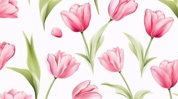sömlös mönster av tulpan blomma i vattenfärg stil isolerat på vit bakgrund. tulpan blomma textur bakgrund. generativ ai foto