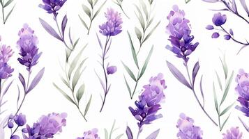 sömlös mönster av lavendel- blomma i vattenfärg stil isolerat på vit bakgrund. lavendel- blomma textur bakgrund. generativ ai foto