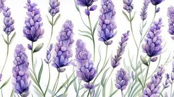sömlös mönster av lavendel- blomma i vattenfärg stil isolerat på vit bakgrund. lavendel- blomma textur bakgrund. generativ ai foto