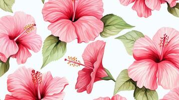 sömlös mönster av hibiskus blomma i vattenfärg stil isolerat på vit bakgrund. hibiskus blomma textur bakgrund. generativ ai foto