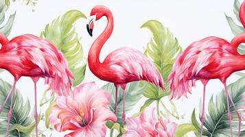 sömlös mönster av flamingo blomma i vattenfärg stil isolerat på vit bakgrund. flamingo blomma textur bakgrund. generativ ai foto