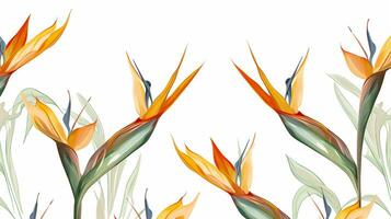 sömlös mönster av fågel av paradis blomma i vattenfärg stil isolerat på vit bakgrund. fågel av paradis blomma textur bakgrund. generativ ai foto