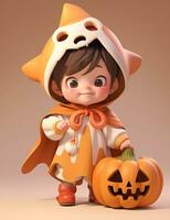 3d söt liten pojke med rolig monster kostym med en halloween tema foto