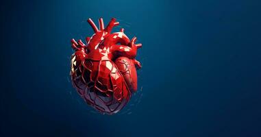 3d mänsklig hjärta på en blå bakgrund foto