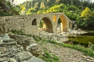 skön gammal sten bro nära ardino, bulgarien foto