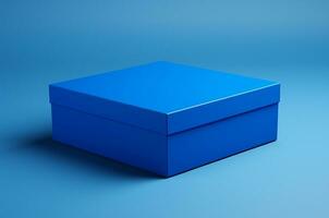 attrapp rektangulär blå låda på en blå bakgrund. generativ ai foto