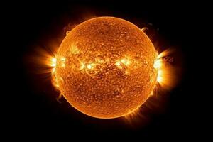 ai generativ de Sol närbild som visar de solfläckar på Sol fotosfär foto
