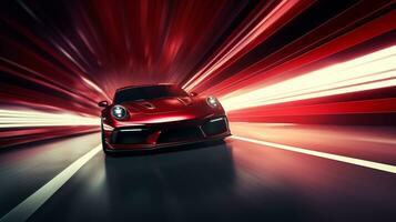röd sport bil på de väg med rörelse fläck effekt foto