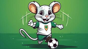 en söt mus sporter maskot platt illustration bär en fotboll enhetlig och spelar fotboll generativ ai foto