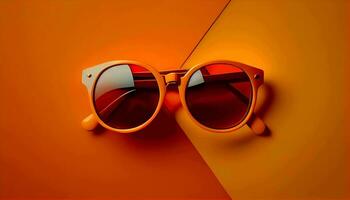 retro gammaldags solglasögon på vibrerande orange bakgrund generativ ai foto