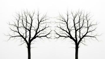 Foto av svart tvilling träd med Nej löv mot en vit bakgrund. silhuett begrepp