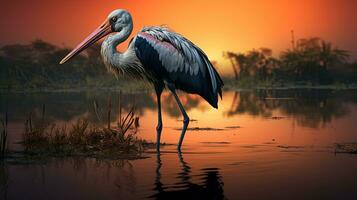 de stor stork arter hittades i asiatisk våtmarker söder av de himalaya. silhuett begrepp foto
