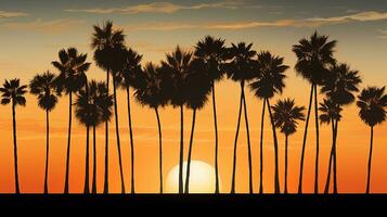 handflatan träd fodrad santa barbara oss en kalifornien solnedgång. silhuett begrepp foto
