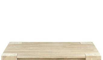 trä- tabell topp yta isolerat över vit bakgrund. fast trä möbel stänga se 3d illustration foto