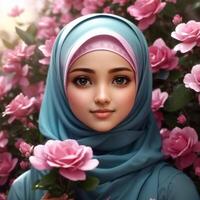 skön Lycklig muslim flicka leende foto