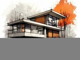 modern hus skiss illustration generativ ai foto