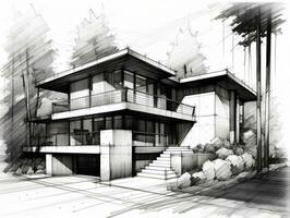 modern hus skiss illustration generativ ai foto