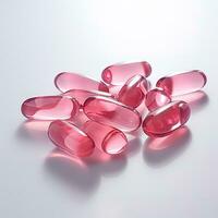 rosa vitaminer kapslar på en vit bakgrund. generativ ai foto
