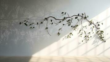 grå väggar med otydlig blad och vin skuggor. silhuett begrepp foto
