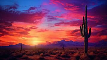 de colorfully belyst himmel och saguaro silhuett betecknar de sydväst foto