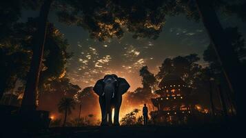 elefant staty översikt på natt i chiang mai thailand safari. silhuett begrepp foto