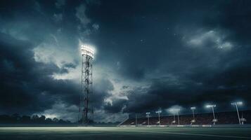 strålkastare Pol i sporter stadion mot de himmel. silhuett begrepp foto