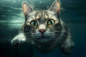 under vattnet katt. generera ai foto