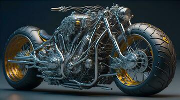 konceptuell design av en beställnings- motorcykel isolerat på olika bakgrund foto