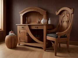 levande rum möbel från original- trä,ai generativ foto