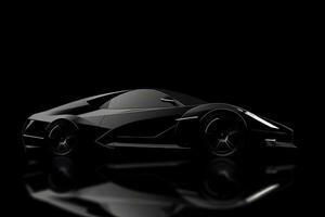 sida se mörk silhuett av en modern sport svart bil isolerat på svart bakgrund. ai genererad foto