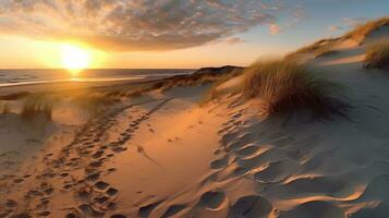 solnedgång över de strand ai genererad foto