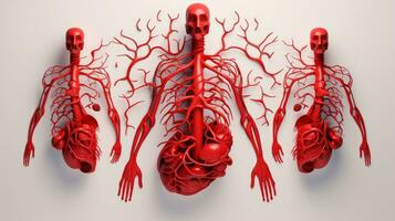 3d illustration attrapp av de mänsklig organ systemet, anatomi, nervös, cirkulations, matsmältning, utsöndring, urin, och ben system. medicinsk utbildning begrepp, generativ ai illustration foto