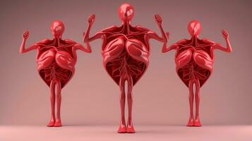 3d illustration attrapp av de mänsklig organ systemet, anatomi, nervös, cirkulations, matsmältning, utsöndring, urin, och ben system. medicinsk utbildning begrepp, generativ ai illustration foto