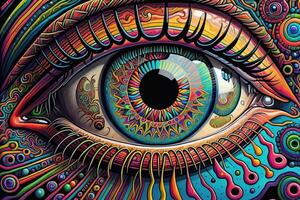 färgrik öga. psychedelic bakgrund. vektor illustration. ai generativ foto