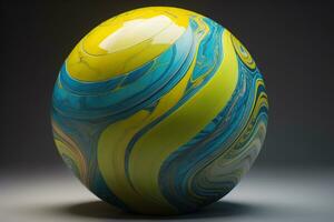 färgrik marmor boll på en fast Färg bakgrund. närbild. ai generativ foto