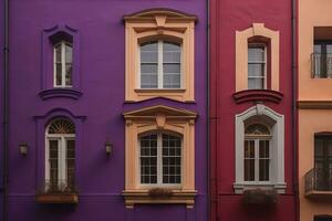 färgrik fönster av en typisk hus i de stad, ai generativ foto