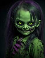 skrämmande spöke ungar. zombie Skräck kuslig skrämmande ha hår beläggning de ansikte foto