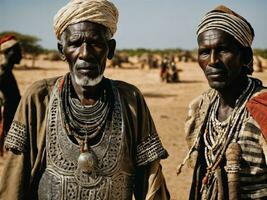 Foto av afrikansk gammal människor stam- krigare med rustning, generativ ai