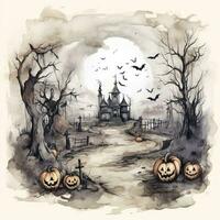 illustration läskigt halloween kort hög kvalitet ai genererad bild foto
