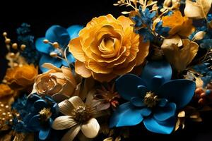 abstrakt gyllene blomma form på blommig sammansättning generativ ai foto