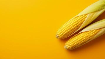bild av färsk majs på en gul bakgrund. foto