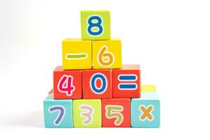 matematik nummer färgglada på vit bakgrund, utbildning studera matematik lärande lär koncept. foto