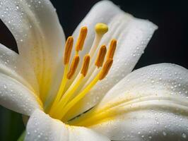 naturens kontrast - en fantastisk bild av en vit lilja med en gul Centrum - ai genererad foto