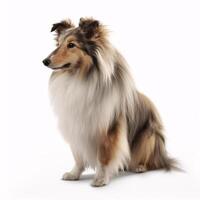 ai generativ shetland sheepdog ras hund isolerat på en ljus vit bakgrund foto